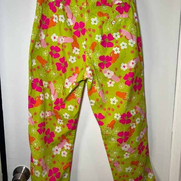 Vintage Lilly Pulitzer Women’s Pants Sz 2 Cropped Floral Green Pink 28x23 Cotton - Picture 4 of 4